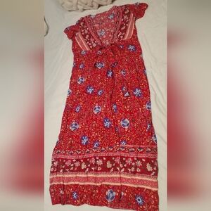 Source Unknown Red and Blue Floral Maxi Dress